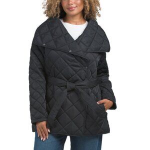 REBECCA MINKOFF Black Diamond Quilted Wrap Style Jacket With Convertible Collar